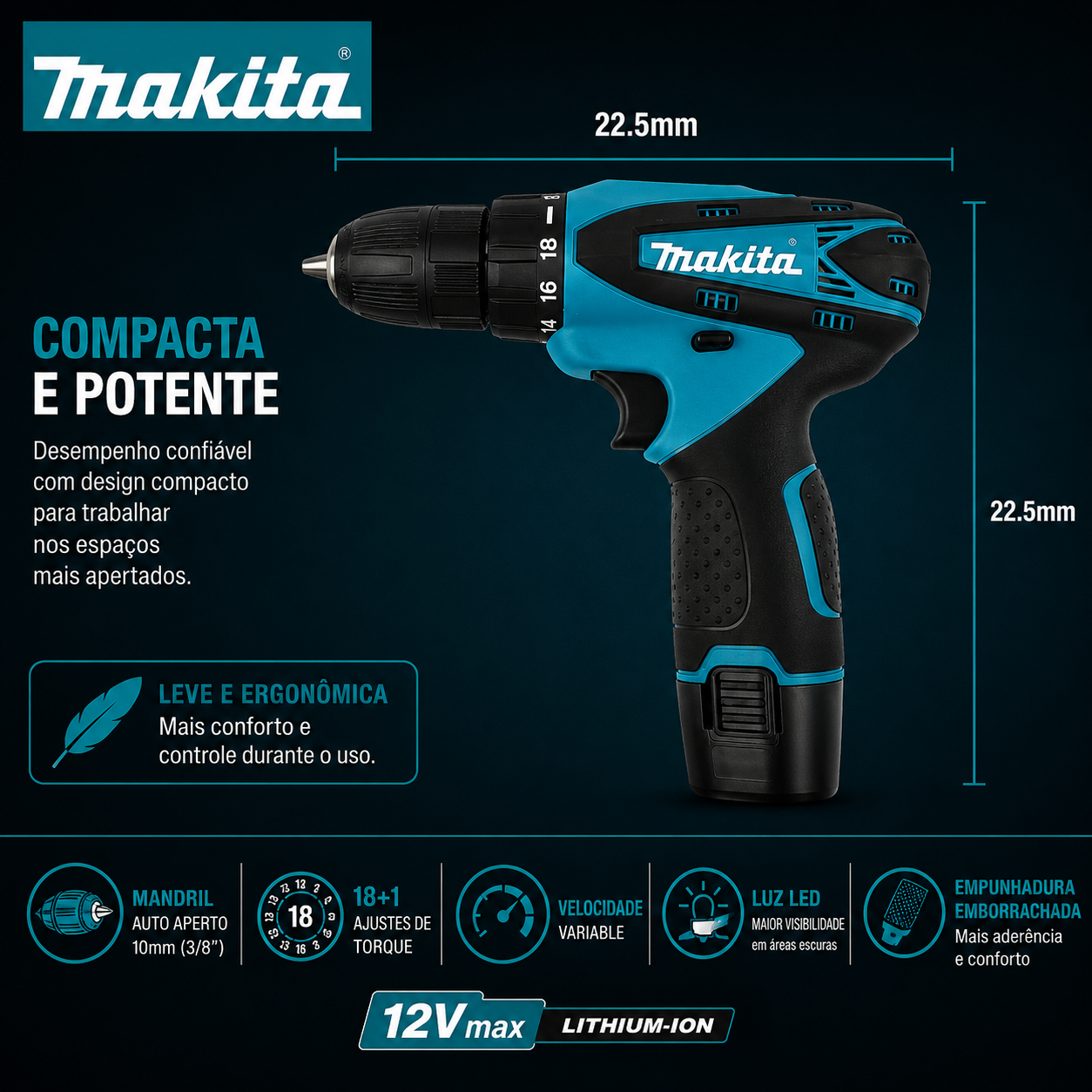 TALADRO INALÁMBRICO Makita con PERCUTOR + 24 ACCESORIOS + 2 BATERIAS 48V