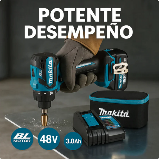 TALADRO INALÁMBRICO Makita con PERCUTOR + 24 ACCESORIOS + 2 BATERIAS 48V