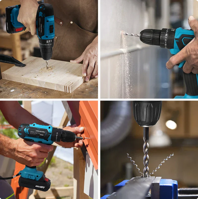 TALADRO INALÁMBRICO Makita con PERCUTOR + 24 ACCESORIOS + 2 BATERIAS 48V