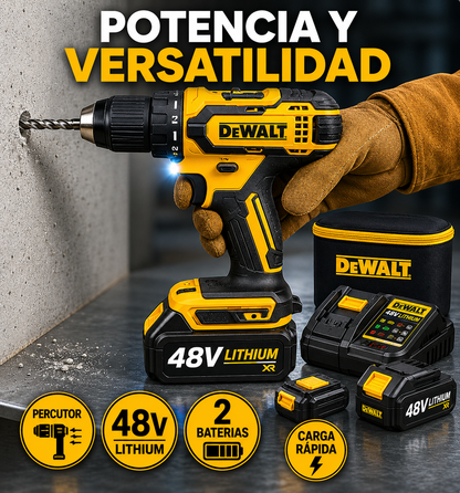 TALADRO INALÁMBRICO De Walt con PERCUTOR + 24 ACCESORIOS + 2 BATERIAS 48V