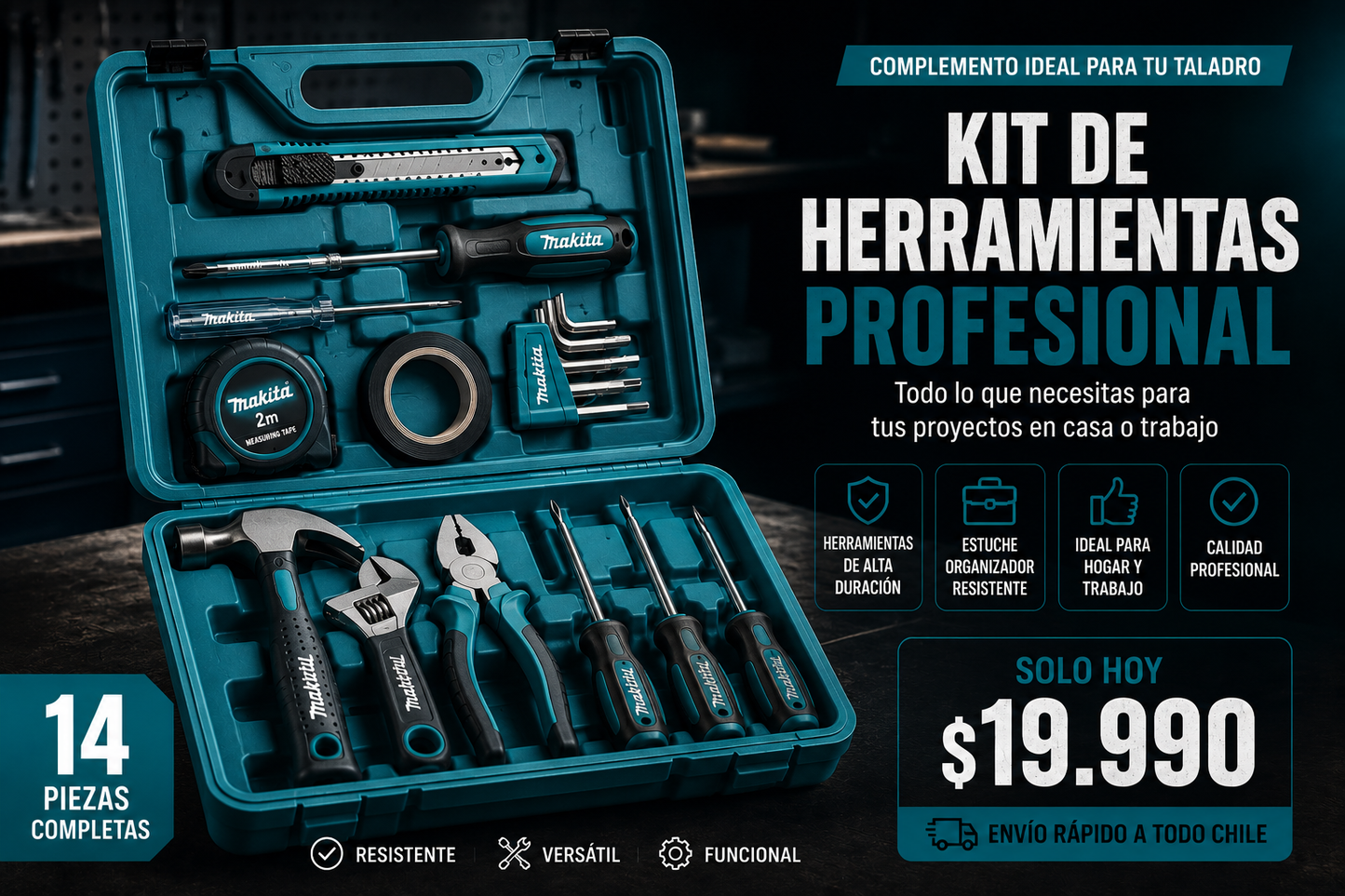 KIT DE HERRAMIENTAS PROFESIONAL 14 PIEZAS